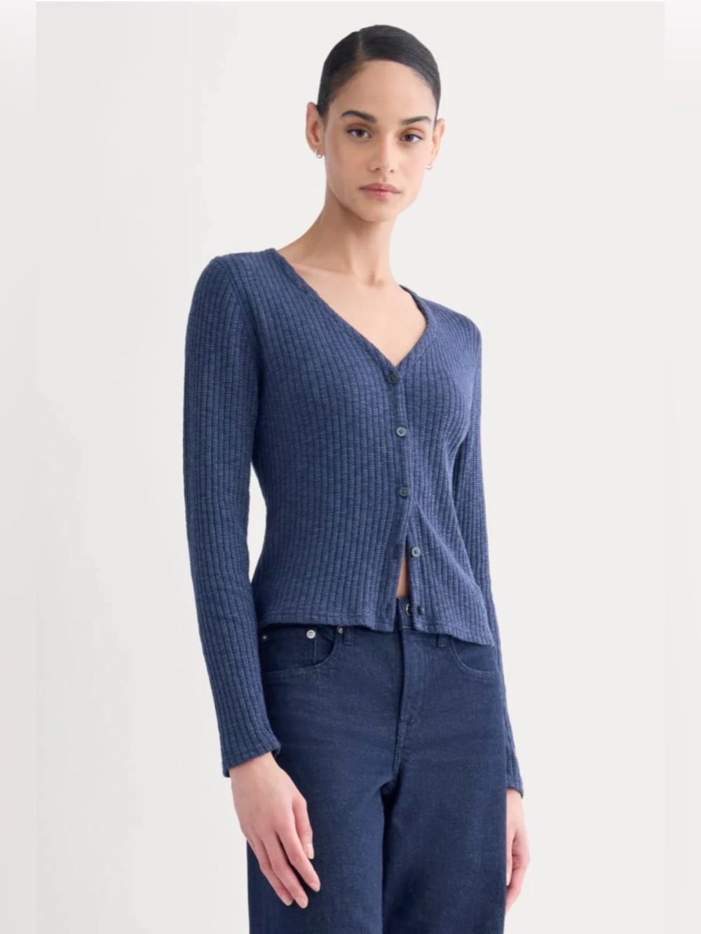 New Everlane THE COZY RIB CARDIGAN Mood Indigo Size S Classic Preppy Casual Chic